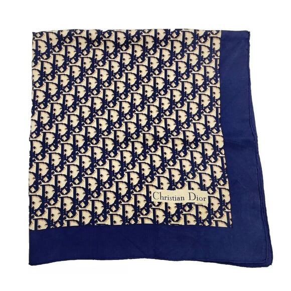 Authentic Christian Dior Trotter Navy x Beige Stole Shawl 100% Silk Scarf - Picture 1 of 7
